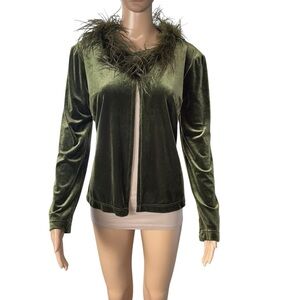 Vintage Jackie Jon Velvet Green Jacket With Ostrich Feathers Size M